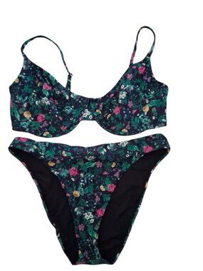 J Crew Winter Garden bikini swimsuit womens Medium 34DD top bottoms floral